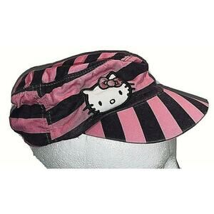 Hello Kitty Cadet Cap Hat Maroon Pink Striped Sanrio Distressed Girls 1976 2010